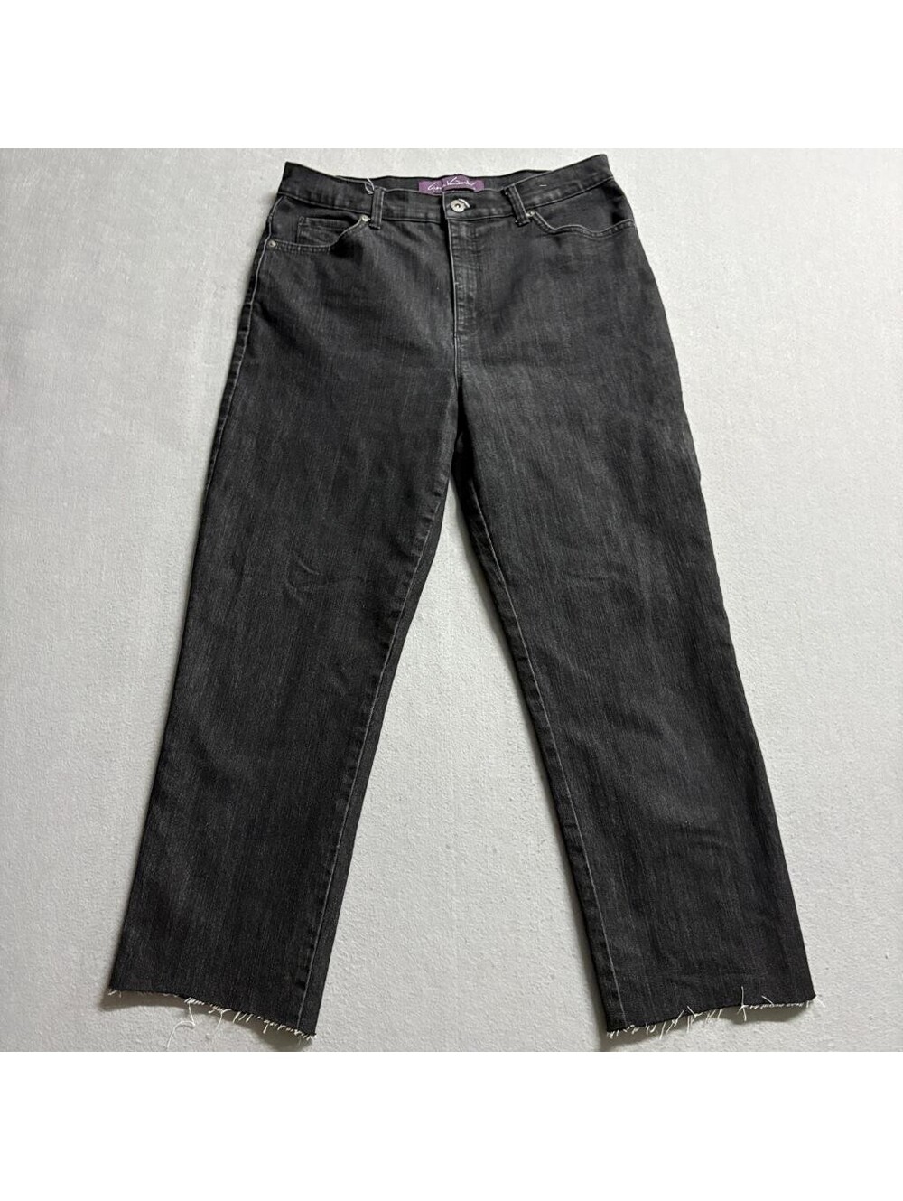 Gloria Vanderbilt Amanda Jeans Womens 10 Long Black Denim High Rise Raw Hem